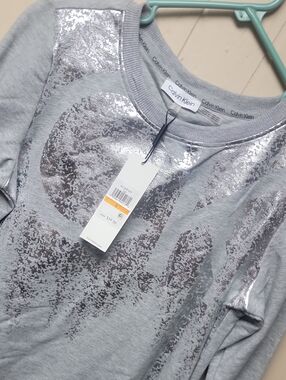Calvin Klein Light Gray Sweatshirt with Silver Foil Graphic